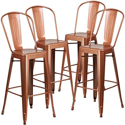 Flash Furniture Commercial Grade 4 Pack 76,2 cm High Metall Indoor Outdoor Barhocker mit Rückseite, Kupfer, 4 Stück Flash Furniture Commercial Grade 4 Pack 76,2 cm High Metall Indoor Outdoor Barhocker mit Rückseite, Kupfer, 4 Stück