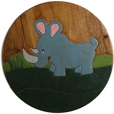 ART KH069 Kinderhocker Holz Schemel mit Motiv Nashorn bemalt und beschnitzt extra große Sitzfläche Ø 30cm LxBXH = 30x30x27cm ART KH069 Kinderhocker Holz Schemel mit Motiv Nashorn bemalt und beschnitzt extra große Sitzfläche Ø 30cm LxBXH = 30x30x27cm