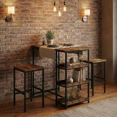 Garvee Bar Tisch Und Stühle Set, Rechteckiger Pub Tisch Mit 2 Hockern Für Kleinen Platz, High Top Tisch, 3-Teilige Frühstück Hocker Set, Robuster Metallrahmen, Einfach Zu Montieren, Rustikal Braun Garvee Bar Tisch Und Stühle Set, Rechteckiger Pub Tisch Mit 2 Hockern Für Kleinen Platz, High Top Tisch, 3-Teilige Frühstück Hocker Set, Robuster Metallrahmen, Einfach Zu Montieren, Rustikal Braun
