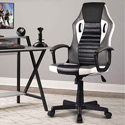 BAKAJI Ergonomischer Chefsessel, Gaming-Stuhl, Racing-Stuhl, aus Kunstleder, Einrichtung für Büro, Zuhause, Kinderzimmer, Konferenzraum, höhenverstellbar, drehbar und drehbar (Grau) BAKAJI Ergonomischer Chefsessel, Gaming-Stuhl, Racing-Stuhl, aus Kunstleder, Einrichtung für Büro, Zuhause, Kinderzimmer, Konferenzraum, höhenverstellbar, drehbar und drehbar (Grau)