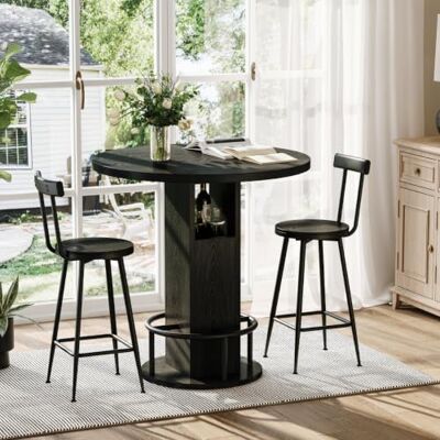 HOGEBIG Runder Bartisch-Set mit 2 Barhockern, moderner Bar-Tisch Tischdurchmesser 80 cm, integrierter Stauraum im Tischstamm, wasser- und schmutzabweisende Oberfläche, Set mit 2 Barhockern, HOGEBIG Runder Bartisch-Set mit 2 Barhockern, moderner Bar-Tisch Tischdurchmesser 80 cm, integrierter Stauraum im Tischstamm, wasser- und schmutzabweisende Oberfläche, Set mit 2 Barhockern,