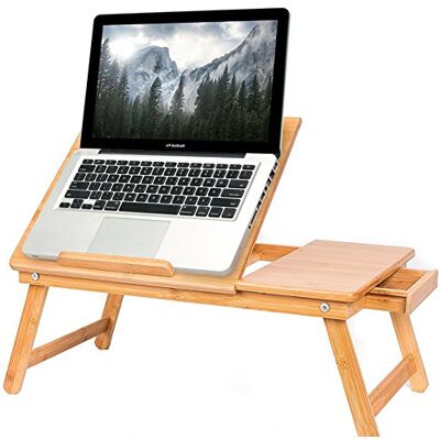 BAKAJI Laptoptisch aus Bambus HBT: 24 x 55 x 33 cm Beistelltisch mit praktischem Fach für Stifte oder Notizen Verstellbarer Computertisch als Knietisch und Betttisch Notebooktisch aus Holz, Natur BAKAJI Laptoptisch aus Bambus HBT: 24 x 55 x 33 cm Beistelltisch mit praktischem Fach für Stifte oder Notizen Verstellbarer Computertisch als Knietisch und Betttisch Notebooktisch aus Holz, Natur
