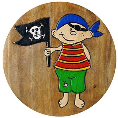ART Vielseitiger Kinderhocker Holzhocker rund aus Massivholz Motiv Pirat mit Flagge mit vielen Einsatz Möglichkeiten ART Vielseitiger Kinderhocker Holzhocker rund aus Massivholz Motiv Pirat mit Flagge mit vielen Einsatz Möglichkeiten