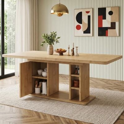 Merax Ausziehbarer Esstisch 140/180x80x75 cm, Tisch mit Stauraum & verdickter Tischplatte, skandinavischer Esstisch für 6–8 Personen, Holzfarbe Merax Ausziehbarer Esstisch 140/180x80x75 cm, Tisch mit Stauraum & verdickter Tischplatte, skandinavischer Esstisch für 6–8 Personen, Holzfarbe