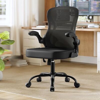 SONGMICS Bürostuhl ergonomisch, Drehstuhl mit Netzgewebe, Schreibtischstuhl mit Lendenstütze, Wippfunktion, klappbare Armlehnen, für Arbeitszimmer, Schlafzimmer, tintenschwarz OBN042BH02 SONGMICS Bürostuhl ergonomisch, Drehstuhl mit Netzgewebe, Schreibtischstuhl mit Lendenstütze, Wippfunktion, klappbare Armlehnen, für Arbeitszimmer, Schlafzimmer, tintenschwarz OBN042BH02