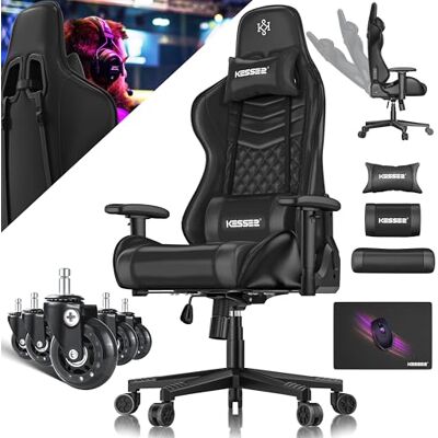 KESSER ® Gamingstuhl Ergonomisch mit Kopfstütze & Lendenkissen Bürostuhl Racing Gamer Stuhl bis 150kg belastbar Armlehne 360° drehbar inkl. Gummi-Rollen KESSER ® Gamingstuhl Ergonomisch mit Kopfstütze & Lendenkissen Bürostuhl Racing Gamer Stuhl bis 150kg belastbar Armlehne 360° drehbar inkl. Gummi-Rollen