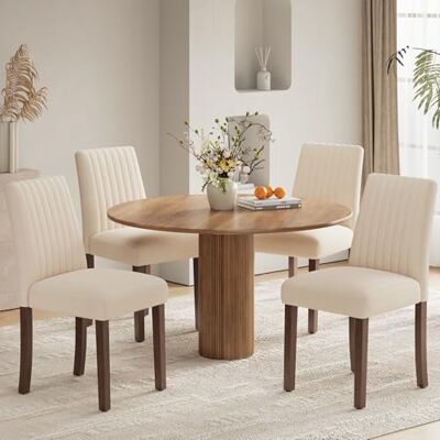 COLAMY Esszimmerstühle 4er Set, Polsternder Stühle Esszimmer mit Rückenlehne, Küchenstühle Gepolstert, Stoff Dining Chairs Holzbeinen für Esszimmer, Küche, Restaurant, Beige COLAMY Esszimmerstühle 4er Set, Polsternder Stühle Esszimmer mit Rückenlehne, Küchenstühle Gepolstert, Stoff Dining Chairs Holzbeinen für Esszimmer, Küche, Restaurant, Beige