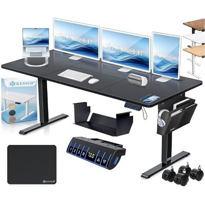 KESSER ® höhenverstellbarer Schreibtisch elektrisch 160 x 70 cm, ergonomischer Steh-Sitz Tisch mit 3-Memory-Funktion, Stehtisch für Homeoffice, Inkl. Zubehör, USB-Ladeanschluss & 360° Rollen, Schwarz KESSER ® höhenverstellbarer Schreibtisch elektrisch 160 x 70 cm, ergonomischer Steh-Sitz Tisch mit 3-Memory-Funktion, Stehtisch für Homeoffice, Inkl. Zubehör, USB-Ladeanschluss & 360° Rollen, Schwarz