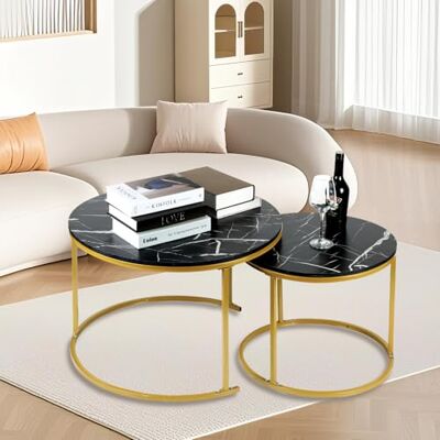 LANTUS Couchtisch-Set rund – Antikes rundes Holztisch-Set –Tisch, Beistelltische– Sofatisch für Wohnzimmer, Schlafzimmer, Büro,70 x 70 x 45 cm – Schwarz-Gold LANTUS Couchtisch-Set rund – Antikes rundes Holztisch-Set –Tisch, Beistelltische– Sofatisch für Wohnzimmer, Schlafzimmer, Büro,70 x 70 x 45 cm – Schwarz-Gold