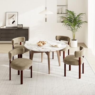 COLAMY Mid-Century Modern Design Sherpa Esszimmerstühle 4er Set, Vintage Landhaus-Stil Bouclé Küchenstühle mit offener geschwungener Rückenlehne für Esszimmer, Restaurant, Khaki COLAMY Mid-Century Modern Design Sherpa Esszimmerstühle 4er Set, Vintage Landhaus-Stil Bouclé Küchenstühle mit offener geschwungener Rückenlehne für Esszimmer, Restaurant, Khaki