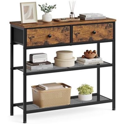 SONGMICS BELLAH Kollektion Konsolentisch, Sofatisch schmal, Beistelltisch mit 2 Gitterablagen, Wohnzimmer, Eingangsbereich, Flur, 30 x 76,7 x 78,7 cm, 2 Stoffschubladen, vintagebraun LGS075K101 SONGMICS BELLAH Kollektion Konsolentisch, Sofatisch schmal, Beistelltisch mit 2 Gitterablagen, Wohnzimmer, Eingangsbereich, Flur, 30 x 76,7 x 78,7 cm, 2 Stoffschubladen, vintagebraun LGS075K101
