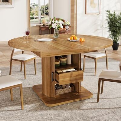 Merax Ausziehbarer Esstisch 118-158 cm, Runder Esszimmertisch zu Oval, Küchentisch für bis zu 6 Personen, Esstisch mit Schubladen, Multifunktionaler Holztisch aus MDF, Dunkelbraun Merax Ausziehbarer Esstisch 118-158 cm, Runder Esszimmertisch zu Oval, Küchentisch für bis zu 6 Personen, Esstisch mit Schubladen, Multifunktionaler Holztisch aus MDF, Dunkelbraun