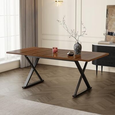 Merax Esstisch 180 x 90 cm, rechteckiger Küchentisch mit X-förmigen Metallbeinen, Stabiler Esszimmertisch für 6–8 Personen, moderner Dining Table, Walnussholzfarbe + Schwarz Merax Esstisch 180 x 90 cm, rechteckiger Küchentisch mit X-förmigen Metallbeinen, Stabiler Esszimmertisch für 6–8 Personen, moderner Dining Table, Walnussholzfarbe + Schwarz