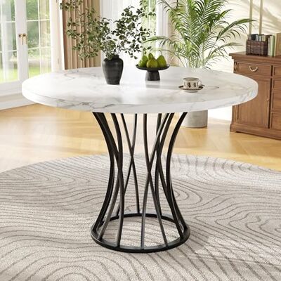 Merax Runder Esstisch Klein Tisch, Moderner Küchentisch Esszimmertisch für 4 Personen, MDF-Tischplatte mit Marmormuster, Stabiles, schwarzes Metallfuß, für Küche, Wohnzimmer, Esszimmer, 80x80x76cm Merax Runder Esstisch Klein Tisch, Moderner Küchentisch Esszimmertisch für 4 Personen, MDF-Tischplatte mit Marmormuster, Stabiles, schwarzes Metallfuß, für Küche, Wohnzimmer, Esszimmer, 80x80x76cm