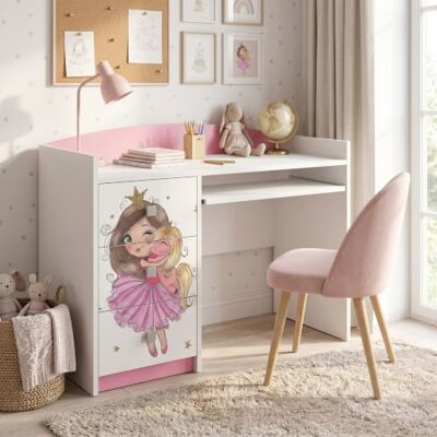 Happy Babies Rosa Kinderschreibtisch mit Schublade und Schrankfach, Schülerschreibtisch Hausaufgabentisch für Mädchen, Computertisch mit Motiv (Nr 398) Happy Babies Rosa Kinderschreibtisch mit Schublade und Schrankfach, Schülerschreibtisch Hausaufgabentisch für Mädchen, Computertisch mit Motiv (Nr 398)