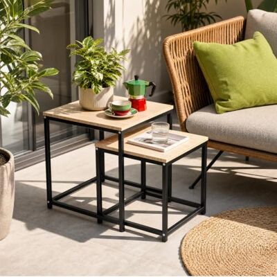 LANTUS Beistelltisch, Couchtisch 2er Set, Moderner Sofatisch, Wohnzimmertisch aus Holz, Satztisch mit Metallgestell, Stapelbar, (40 x 40 x 42 cm & 35 x 35 x 35 cm) (Schwarz) LANTUS Beistelltisch, Couchtisch 2er Set, Moderner Sofatisch, Wohnzimmertisch aus Holz, Satztisch mit Metallgestell, Stapelbar, (40 x 40 x 42 cm & 35 x 35 x 35 cm) (Schwarz)