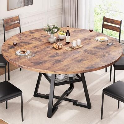 Jocoevol Esstisch Runder für 4-6 Personen, Esszimmertisch mit Ablage, platzsparender Küchentisch aus Holz im Industrial Design (Vintage Braun, 130x130x76cm) Jocoevol Esstisch Runder für 4-6 Personen, Esszimmertisch mit Ablage, platzsparender Küchentisch aus Holz im Industrial Design (Vintage Braun, 130x130x76cm)