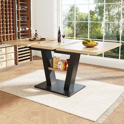 Merax Esstisch Ausziehbar 118-157 cm, Moderner Küchentische Esszimmertisch, Rechteckiger Tischplatte für 6-8 Personen, Holztisch mit Stabiler verdickter Sockel, für Wohnzimmer, Holzfarbe & Schwarz Merax Esstisch Ausziehbar 118-157 cm, Moderner Küchentische Esszimmertisch, Rechteckiger Tischplatte für 6-8 Personen, Holztisch mit Stabiler verdickter Sockel, für Wohnzimmer, Holzfarbe & Schwarz