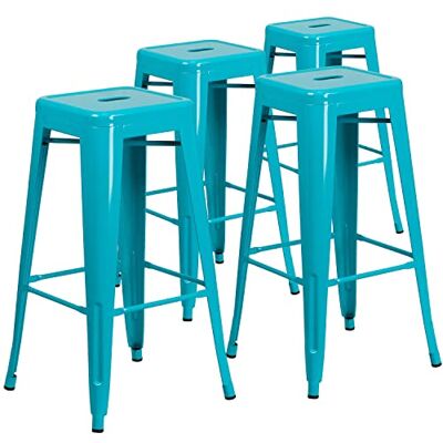 Flash Furniture Barhocker, kommerzielle Qualität, 76 cm hoch, ohne Rückenlehne, Metall, für Innen- und Außenbereich, quadratische Sitzfläche, Eisen, Kunststoff, Kristall-Türkisblau, 4 Stück Flash Furniture Barhocker, kommerzielle Qualität, 76 cm hoch, ohne Rückenlehne, Metall, für Innen- und Außenbereich, quadratische Sitzfläche, Eisen, Kunststoff, Kristall-Türkisblau, 4 Stück