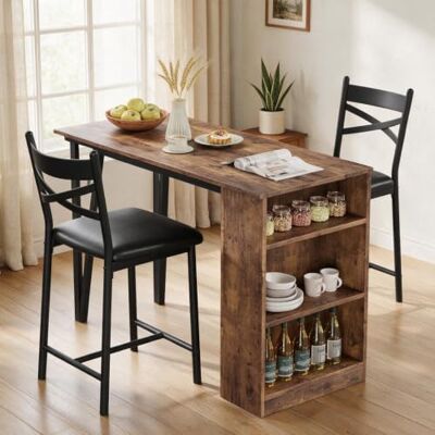 AsyPets 3-teiliges höhenverstellbares Bar-Tisch-Set für 2 Personen Bartisch-Set mit Klappverlängerung, Stauraumregalen & 2 gepolsterten Barhocker, platzsparend für Küche & Wohnzimmer AsyPets 3-teiliges höhenverstellbares Bar-Tisch-Set für 2 Personen Bartisch-Set mit Klappverlängerung, Stauraumregalen & 2 gepolsterten Barhocker, platzsparend für Küche & Wohnzimmer