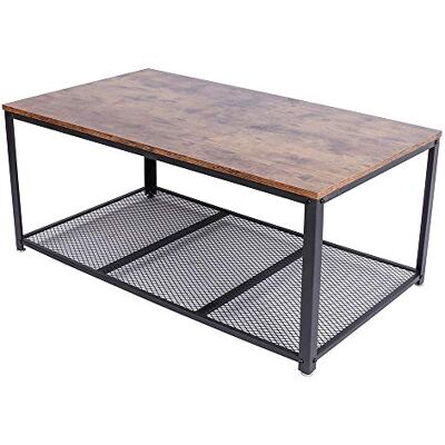 BAKAJI Couchtisch für das Wohnzimmer, rechteckig, modernes Industriedesign, Metallgestell mit unterem Ablagefach aus Holz BAKAJI Couchtisch für das Wohnzimmer, rechteckig, modernes Industriedesign, Metallgestell mit unterem Ablagefach aus Holz