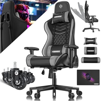KESSER ® Gamingstuhl Ergonomisch mit Kopfstütze & Lendenkissen Bürostuhl Racing Gamer Stuhl bis 150kg belastbar Armlehne 360° drehbar inkl. Gummi-Rollen KESSER ® Gamingstuhl Ergonomisch mit Kopfstütze & Lendenkissen Bürostuhl Racing Gamer Stuhl bis 150kg belastbar Armlehne 360° drehbar inkl. Gummi-Rollen