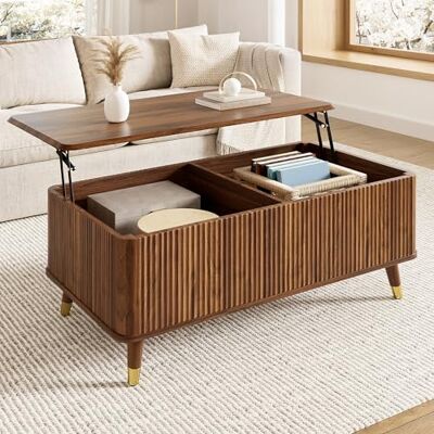 Merax Couchtisch mit höhenverstellbarer Tischplatte & Wellenstruktur, Walnuss-Optik, Holzbeine, großer kastenförmiger Stauraum, multifunktionaler Wohnzimmertisch, dunkle Holzfarbe Merax Couchtisch mit höhenverstellbarer Tischplatte & Wellenstruktur, Walnuss-Optik, Holzbeine, großer kastenförmiger Stauraum, multifunktionaler Wohnzimmertisch, dunkle Holzfarbe