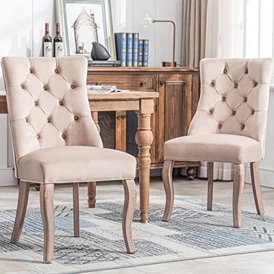 Merax 4-Fußstuhl, Stuhl Beige Samt Esszimmerstuhl Polsterstuhl,hohe Rückenlehne, mit Knopfsteppung, Gestell aus Massivholz, Beige,(Set, 2 St) Merax 4-Fußstuhl, Stuhl Beige Samt Esszimmerstuhl Polsterstuhl,hohe Rückenlehne, mit Knopfsteppung, Gestell aus Massivholz, Beige,(Set, 2 St)