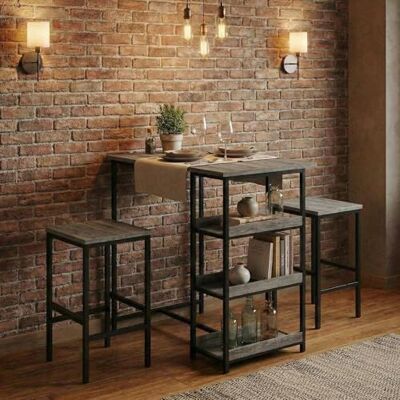 Garvee Bar Tisch Und Stühle Set, Rechteckiger Pub Tisch Mit 2 Hockern Für Kleinen Platz, High Top Tisch, 3-Teilige Frühstück Hocker Set, Robuster Metallrahmen, Einfach Zu Montieren,Grau Garvee Bar Tisch Und Stühle Set, Rechteckiger Pub Tisch Mit 2 Hockern Für Kleinen Platz, High Top Tisch, 3-Teilige Frühstück Hocker Set, Robuster Metallrahmen, Einfach Zu Montieren,Grau