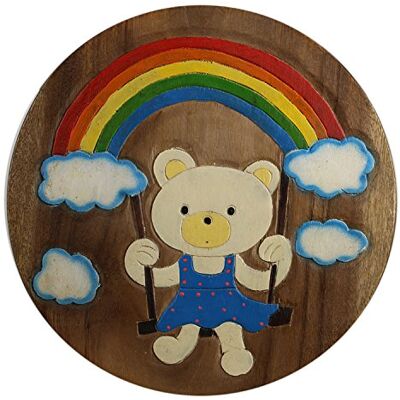 ART KH073 Kinderhocker Holz Schemel mit Motiv Bär bemalt und beschnitzt extra große Sitzfläche Ø 30cm LxBXH = 30x30x27cm ART KH073 Kinderhocker Holz Schemel mit Motiv Bär bemalt und beschnitzt extra große Sitzfläche Ø 30cm LxBXH = 30x30x27cm