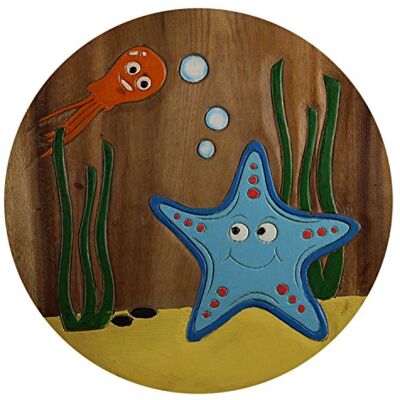 ART KH063 Kinderhocker Holz Schemel mit Motiv Seestern bemalt und beschnitzt extra große Sitzfläche Ø 30cm LxBXH = 30x30x27cm ART KH063 Kinderhocker Holz Schemel mit Motiv Seestern bemalt und beschnitzt extra große Sitzfläche Ø 30cm LxBXH = 30x30x27cm