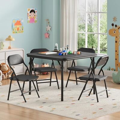 Furntrastar Faltbares Kinder Tisch und Stuhlset 1 Tisch + 4 Klappstühle PU-Leder Oberfläche Gepolsterte Sitzkissen Tisch 60 x 60 x 50 cm Stuhl 30 x 25 x 55 cm Furntrastar Faltbares Kinder Tisch und Stuhlset 1 Tisch + 4 Klappstühle PU-Leder Oberfläche Gepolsterte Sitzkissen Tisch 60 x 60 x 50 cm Stuhl 30 x 25 x 55 cm