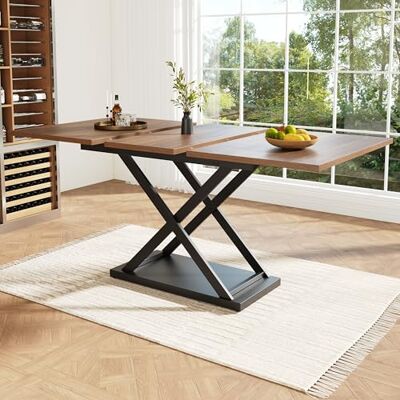 Merax Esstisch Ausziehbar 120-160 cm, Industrieller Küchentische Esszimmertisch, Rechteckiger Tischplatte für 6-8 Personen, Holztisch mit Metallbeinen, Tisch für Esszimmer, Küche, Wohnzimmer, Walnuss Merax Esstisch Ausziehbar 120-160 cm, Industrieller Küchentische Esszimmertisch, Rechteckiger Tischplatte für 6-8 Personen, Holztisch mit Metallbeinen, Tisch für Esszimmer, Küche, Wohnzimmer, Walnuss