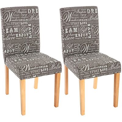 Mendler 2er-Set Stuhl Littau Textil mit Schriftzug, grau, helle Beine Esszimmerstuhl, Küchenstuhl Mendler 2er-Set Stuhl Littau Textil mit Schriftzug, grau, helle Beine Esszimmerstuhl, Küchenstuhl