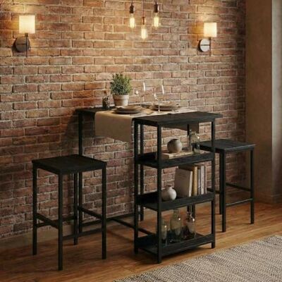 Garvee Bar Tisch Und Stühle Set, Rechteckiger Pub Tisch Mit 2 Hockern Für Kleinen Platz, High Top Tisch, 3-Teilige Frühstück Hocker Set, Robuster Metallrahmen, Einfach Zu Montieren,Schwarz Garvee Bar Tisch Und Stühle Set, Rechteckiger Pub Tisch Mit 2 Hockern Für Kleinen Platz, High Top Tisch, 3-Teilige Frühstück Hocker Set, Robuster Metallrahmen, Einfach Zu Montieren,Schwarz