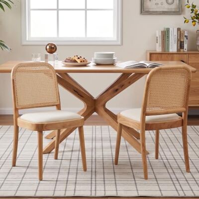 Merax Esszimmerstühle 2er-Set aus Massivholz mit Rattan-Rückenlehne & Leinenbezug, gepolsterte Stühle mit 25D Schaum, atmungsaktiv & stabil, moderne Holzstühle für Esszimmer Wohnzimmer Café, Holzfarbe Merax Esszimmerstühle 2er-Set aus Massivholz mit Rattan-Rückenlehne & Leinenbezug, gepolsterte Stühle mit 25D Schaum, atmungsaktiv & stabil, moderne Holzstühle für Esszimmer Wohnzimmer Café, Holzfarbe