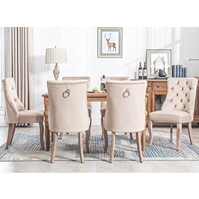 Merax 4-Fußstuhl, Stuhl Beige Samt Esszimmerstuhl Polsterstuhl,hohe Rückenlehne, mit Knopfsteppung, Gestell aus Massivholz, Beige,(Set, 6 St) Merax 4-Fußstuhl, Stuhl Beige Samt Esszimmerstuhl Polsterstuhl,hohe Rückenlehne, mit Knopfsteppung, Gestell aus Massivholz, Beige,(Set, 6 St)