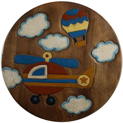 ART KH071 Kinderhocker Holz Schemel mit Motiv Hubschrauber bemalt und beschnitzt extra große Sitzfläche Ø 30cm LxBXH = 30x30x27cm ART KH071 Kinderhocker Holz Schemel mit Motiv Hubschrauber bemalt und beschnitzt extra große Sitzfläche Ø 30cm LxBXH = 30x30x27cm