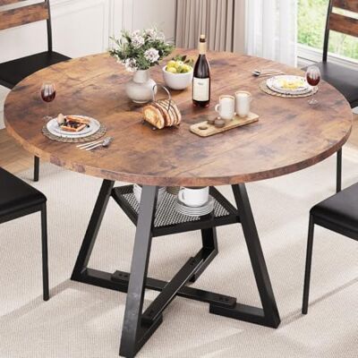 Jocoevol Esstisch Runder für 2–4 Personen, Esszimmertisch mit Ablage, platzsparender Küchentisch aus Holz im Industrial Design (Vintage Braun, 107x107x76cm) Jocoevol Esstisch Runder für 2–4 Personen, Esszimmertisch mit Ablage, platzsparender Küchentisch aus Holz im Industrial Design (Vintage Braun, 107x107x76cm)