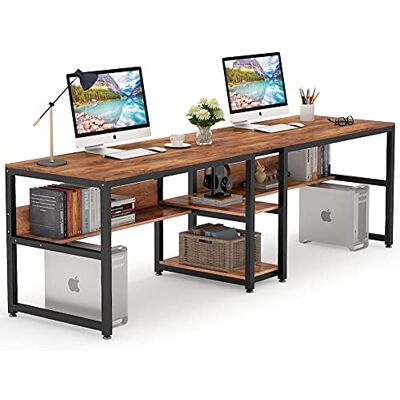 Tribesigns Schreibtisch, Computertisch mit Regalen, 200 cm Doppelschreibtisch, Bürotisch für Zwei Personen, rustikaler Langen Schreibtisch mit Ablage für Heimbüro, Vintagebraun-Schwarz Tribesigns Schreibtisch, Computertisch mit Regalen, 200 cm Doppelschreibtisch, Bürotisch für Zwei Personen, rustikaler Langen Schreibtisch mit Ablage für Heimbüro, Vintagebraun-Schwarz