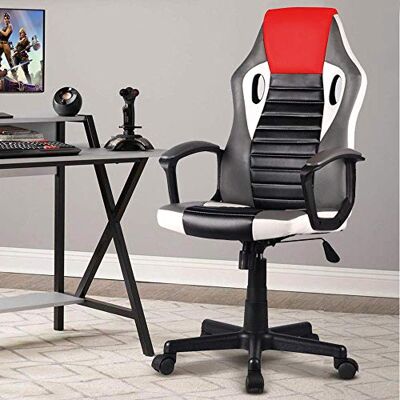 BAKAJI Ergonomischer Chefsessel, Gaming-Stuhl, Racing-Stuhl, Schreibtischstuhl aus Kunstleder, Einrichtung für Büro, Zuhause, Kinderzimmer, Konferenzraum, höhenverstellbar, drehbar und drehbar (rot) BAKAJI Ergonomischer Chefsessel, Gaming-Stuhl, Racing-Stuhl, Schreibtischstuhl aus Kunstleder, Einrichtung für Büro, Zuhause, Kinderzimmer, Konferenzraum, höhenverstellbar, drehbar und drehbar (rot)
