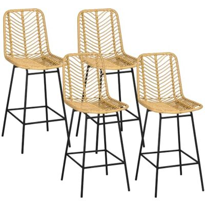 HOMCOM Rattan-Barhocker 4er-Set, 26" Thekenhöhe, Gelb Boho-Kücheninsel-Hocker, atmungsaktiver Korbgeflecht-Sitz und Rückenlehne. HOMCOM Rattan-Barhocker 4er-Set, 26" Thekenhöhe, Gelb Boho-Kücheninsel-Hocker, atmungsaktiver Korbgeflecht-Sitz und Rückenlehne.