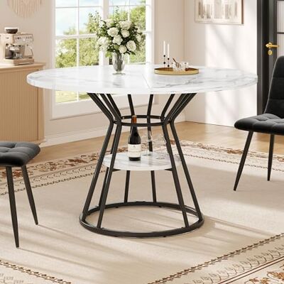 Merax Runder Esstisch Klein Tisch, Moderner Küchentisch Esszimmertisch für 4-6 Personen, MDF-Tischplatte mit Marmormuster, Stabiles, schwarzes Metallfuß, für Küche, Wohnzimmer, Büro, 100x100x76cm Merax Runder Esstisch Klein Tisch, Moderner Küchentisch Esszimmertisch für 4-6 Personen, MDF-Tischplatte mit Marmormuster, Stabiles, schwarzes Metallfuß, für Küche, Wohnzimmer, Büro, 100x100x76cm