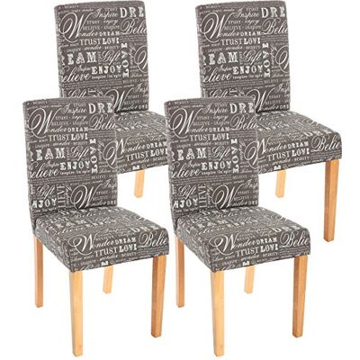 Mendler 4er-Set Stuhl Littau Textil mit Schriftzug, grau, helle Beine Esszimmerstuhl, Küchenstuhl Mendler 4er-Set Stuhl Littau Textil mit Schriftzug, grau, helle Beine Esszimmerstuhl, Küchenstuhl