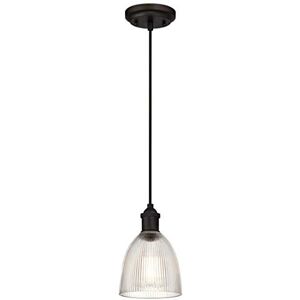 Westinghouse Lighting Einflammige Pendelleuchte, Ausführung geölte Bronze mit geriffeltem Klarglas, Glas, 1 W, 15 x 15 x 154 cm, 6338540 Westinghouse Lighting Einflammige Pendelleuchte, Ausführung geölte Bronze mit geriffeltem Klarglas, Glas, 1 W, 15 x 15 x 154 cm, 6338540