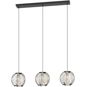 EGLO Hängelampe Waverton, Pendelleuchte über Esstisch, Esszimmerlampe 3-flammig aus Metall und Holz in Schwarz, Textil in Weiß, Hängeleuchte mit E27 Fassung, L 92 cm EGLO Hängelampe Waverton, Pendelleuchte über Esstisch, Esszimmerlampe 3-flammig aus Metall und Holz in Schwarz, Textil in Weiß, Hängeleuchte mit E27 Fassung, L 92 cm