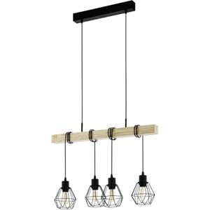 EGLO Pendellampe Townshend 5, 4 flammige Vintage Pendelleuchte im Industrial Design, Retro Hängelampe aus Stahl und Holz, Farbe Schwarz, braun, FSC zertifiziert, E27 EGLO Pendellampe Townshend 5, 4 flammige Vintage Pendelleuchte im Industrial Design, Retro Hängelampe aus Stahl und Holz, Farbe Schwarz, braun, FSC zertifiziert, E27