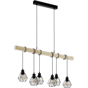 EGLO Pendellampe Townshend 5, 6 flammige Vintage Pendelleuchte im Industrial Design, Retro Hängelampe aus Stahl und Holz, Farbe: Schwarz, braun, Fassung: E27 EGLO Pendellampe Townshend 5, 6 flammige Vintage Pendelleuchte im Industrial Design, Retro Hängelampe aus Stahl und Holz, Farbe: Schwarz, braun, Fassung: E27