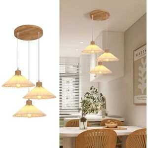 Goeco Pendelleuchte Vintage, Hängelampe Esstisch 3 Flammig, Holz Und Stoff-Lampenschirm Pendellampe Hängend E27, Höhenverstellbar Deckenleuchte für Esszimmer Wohnzimmer Schlafzimmer Goeco Pendelleuchte Vintage, Hängelampe Esstisch 3 Flammig, Holz Und Stoff-Lampenschirm Pendellampe Hängend E27, Höhenverstellbar Deckenleuchte für Esszimmer Wohnzimmer Schlafzimmer