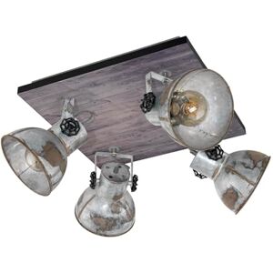 EGLO Deckenlampe Barnstaple, 4 flammiger Vintage Deckenspot im Industrial Design, Retro Wandspot aus Stahl im Zink Used-Look, Holz, Farbe: Braun-Patina, schwarz, Fassung: E27 EGLO Deckenlampe Barnstaple, 4 flammiger Vintage Deckenspot im Industrial Design, Retro Wandspot aus Stahl im Zink Used-Look, Holz, Farbe: Braun-Patina, schwarz, Fassung: E27